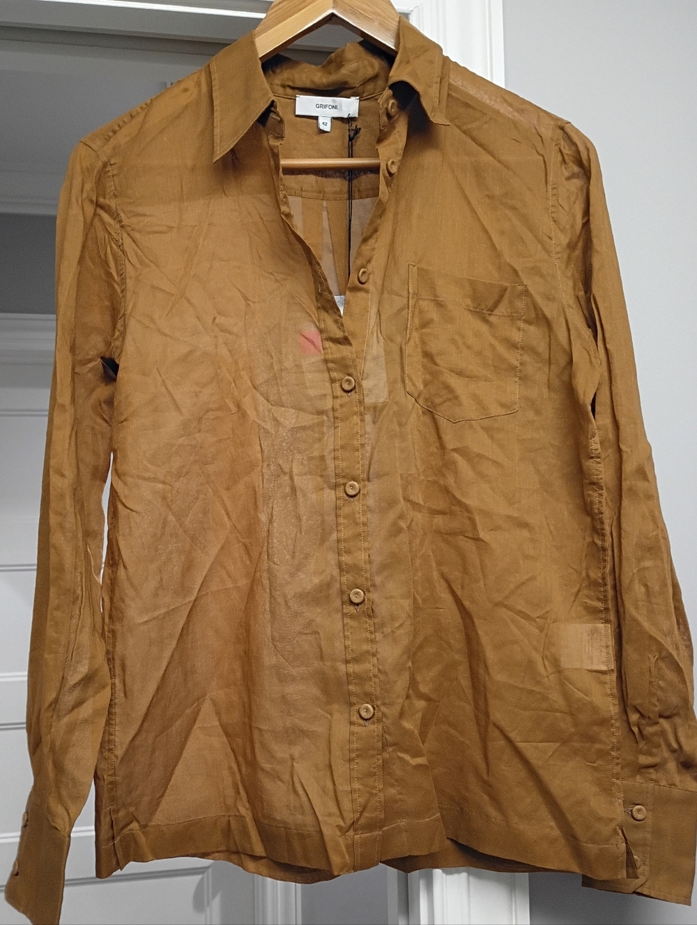 Mauro Grifoni Women's Cotton Dark Tan Button-Up Blouse New Size 42